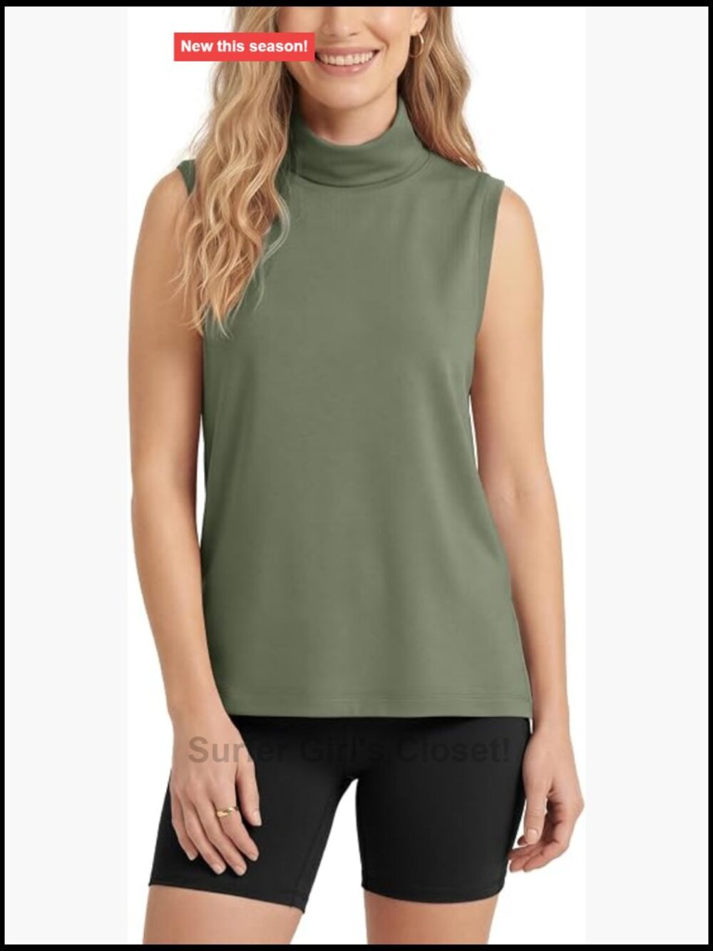 Sleeveless Modal Turtleneck Tank Top, High Low Hem, Casual Pullover, Dark Sage